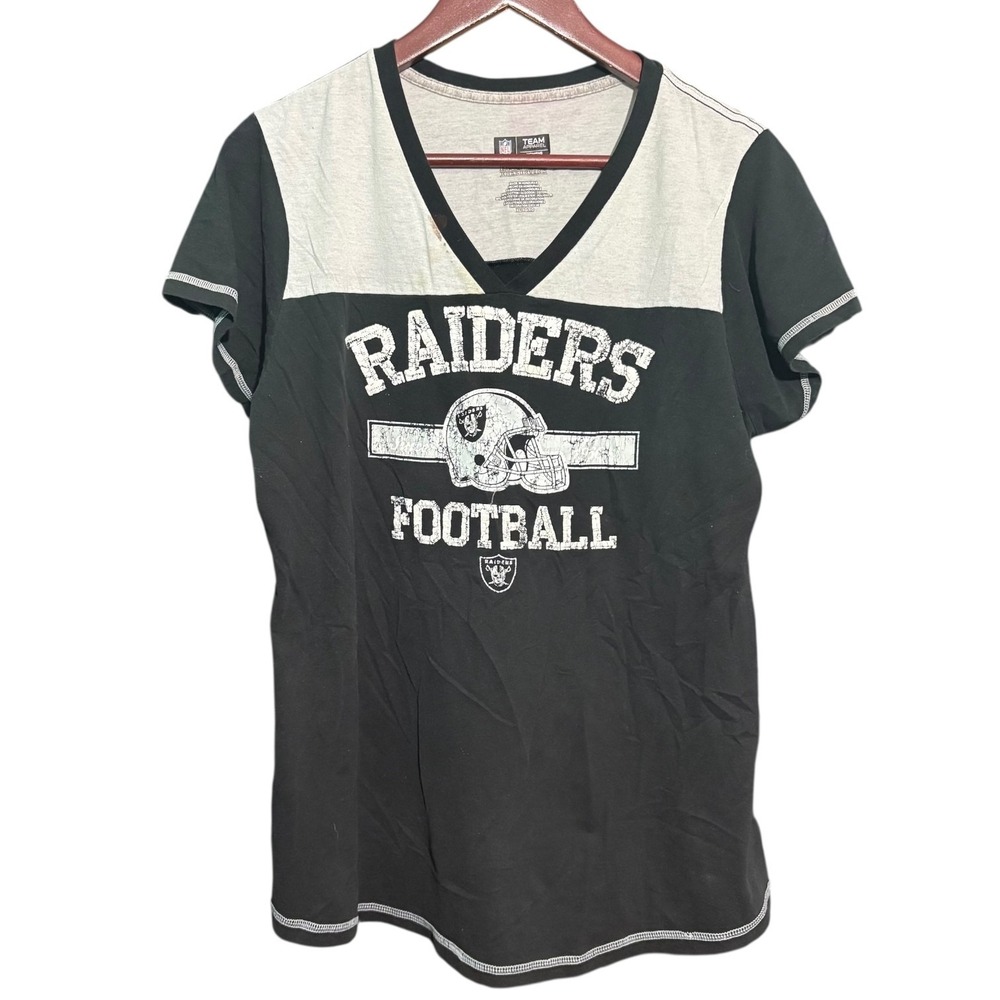 Raiders Shirt Womens XL NFL Short Sleeve V Neck NFL Stained